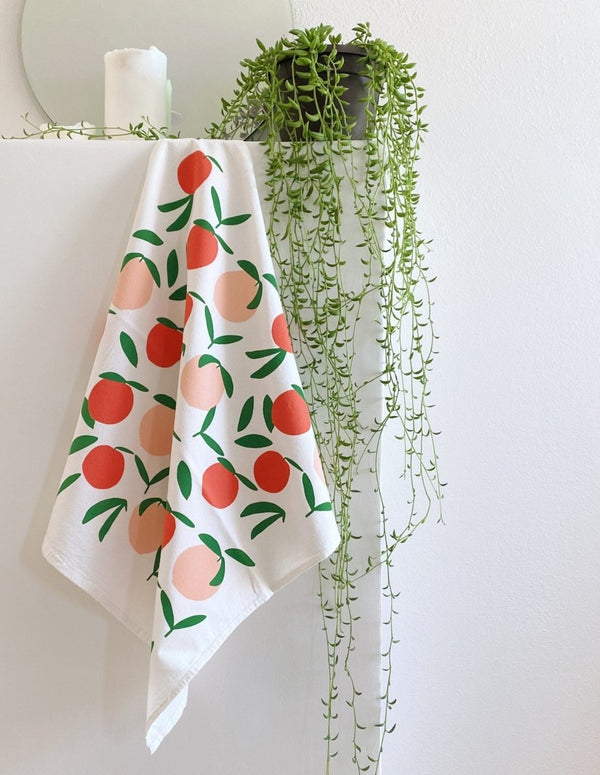 Julie Peach "Peach Toss" Linen Tea Towel - Humble Suds